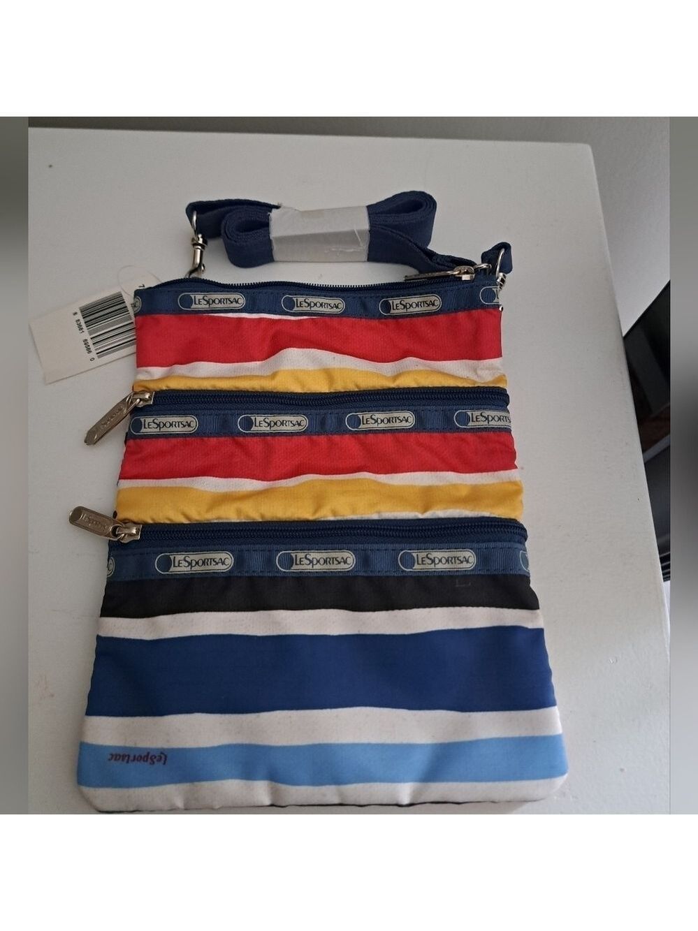 LE SPORTSAC KASEY CABANA STRIPE 3 zip coastal crossbody purse bag colorful